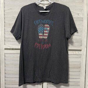 Bella‎ Canvas Womens Large T Shirt Fireworks Flip Flops and Freedom Gray